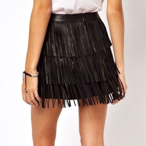 Zara Dresses & Skirts - Zara Black Tiered Fringe Mini Skirt
